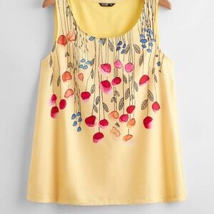 SHEIN Yellow Tank Top with Colorful Floral Design